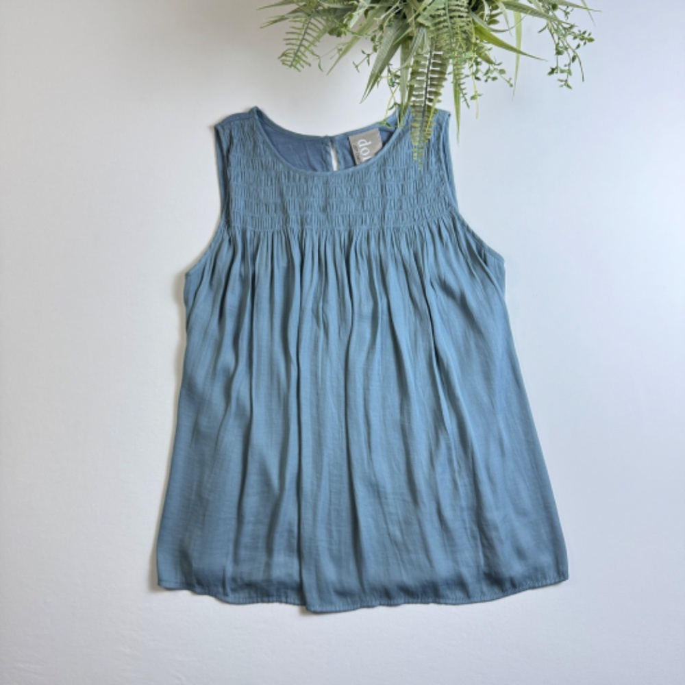 dolan Left Coast Collection Anthropologie Smocked Trapeze Slate Blue Top Sz S